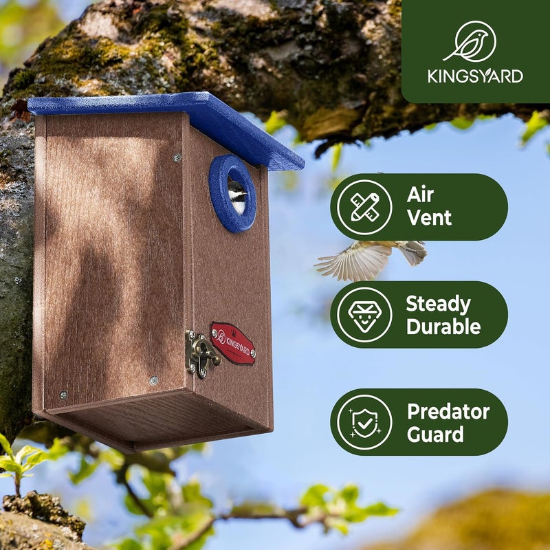 Kingsyard Recycled Plastic Bird House for Outdoors - Weatherproof Wren Bird Nesting with Predator Guard & Air Vents, Blue - Image 2